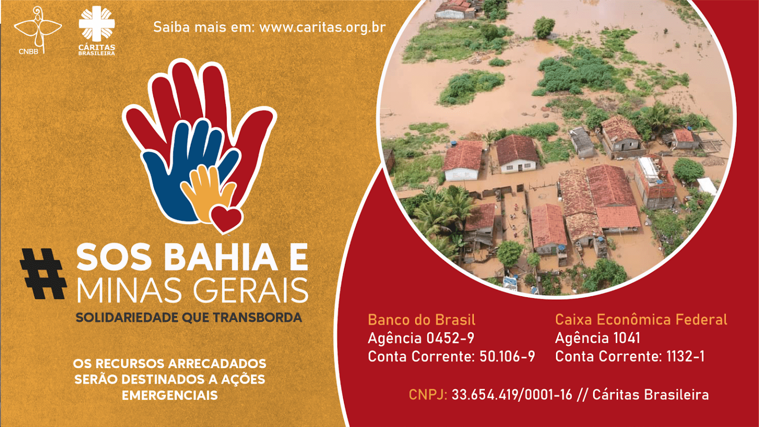 CNBB e Cáritas reforçam a campanha emergencial em auxílio às famílias da Bahia e Minas atingidas pelas chuvas